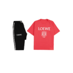 ست تیشرت شلوار برمودا زنانه جلو چاپ LOEWE گلبهی برند بلو رد Blue Red