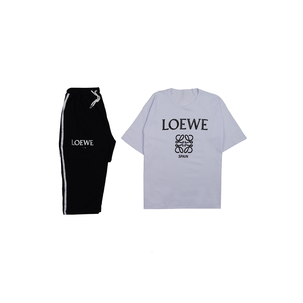 شورت و جوراب و تک ها copy-11 ست تیشرت شلوار برمودا زنانه جلو چاپ LOEWE سفید برند بلو رد Blue Re - Image 1